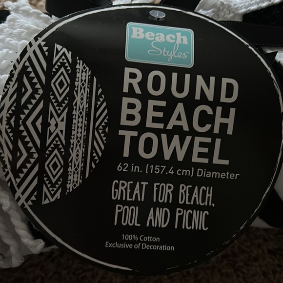 Round Beach Towel. Black-and-white. 62 inches in diameter. Brand new with tags. - Picture 2 of 2